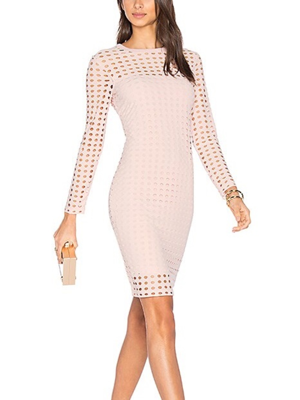 Alexander Wang Blush Pink Perforated Long Sleeve Dress